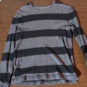 Banana Republic Men's Charcoal and Black Striped Long Sleeve Tee